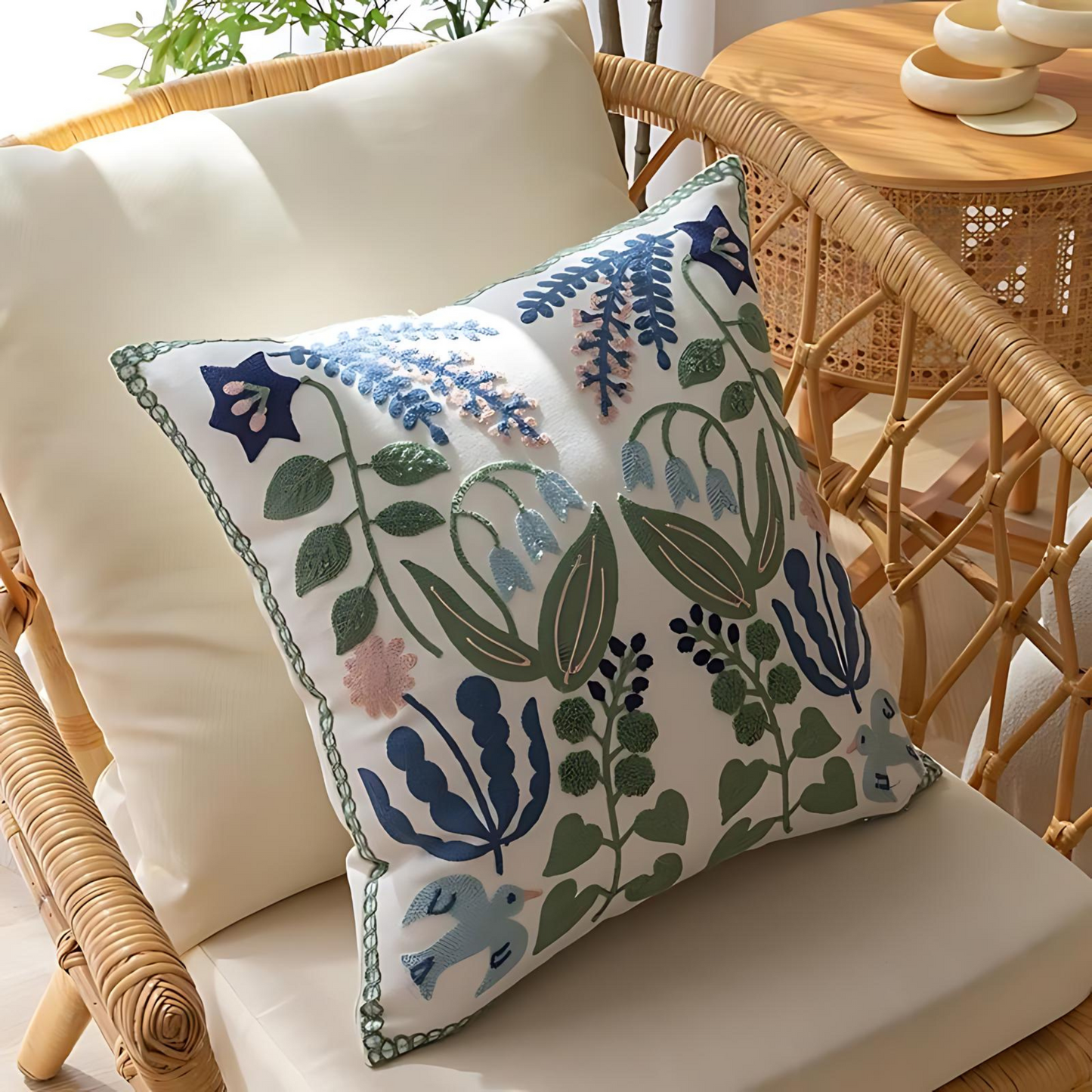Flower Embroidery Cushion Cover