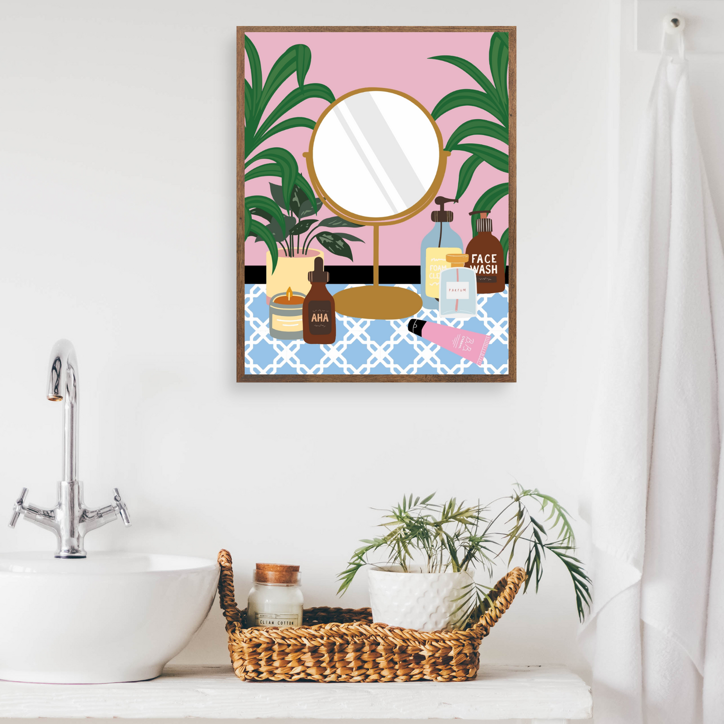 Pink/ Blue Makeup Mirror Wall Art