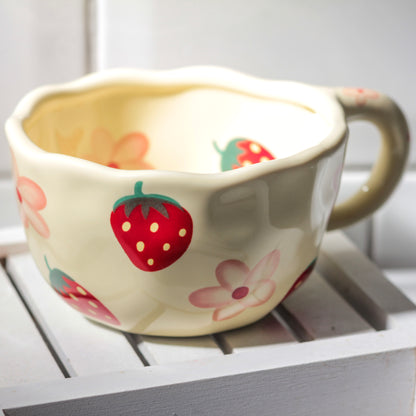 Cottagecore Strawberry & Flower Ceramic Mug