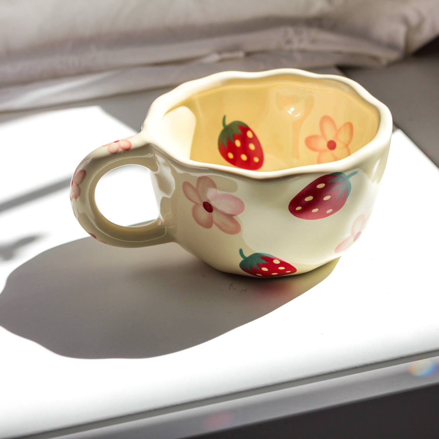 Cottagecore Strawberry & Flower Ceramic Mug