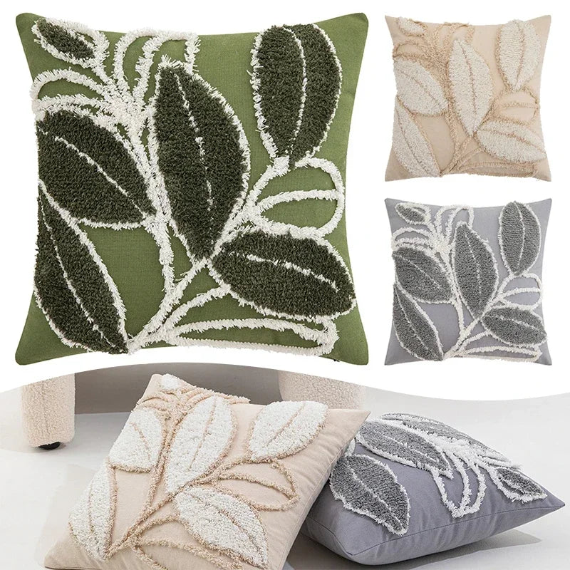 Soft Leaf Pattern Cushion Cover