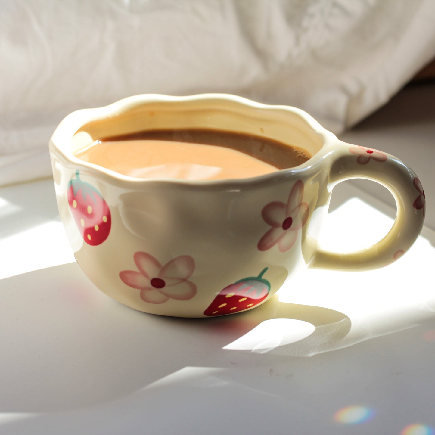 Cottagecore Strawberry & Flower Ceramic Mug