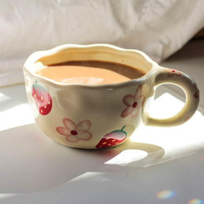 Cottagecore Strawberry & Flower Ceramic Mug