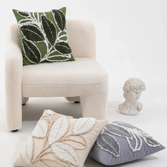 Soft Leaf Pattern Cushion Cover