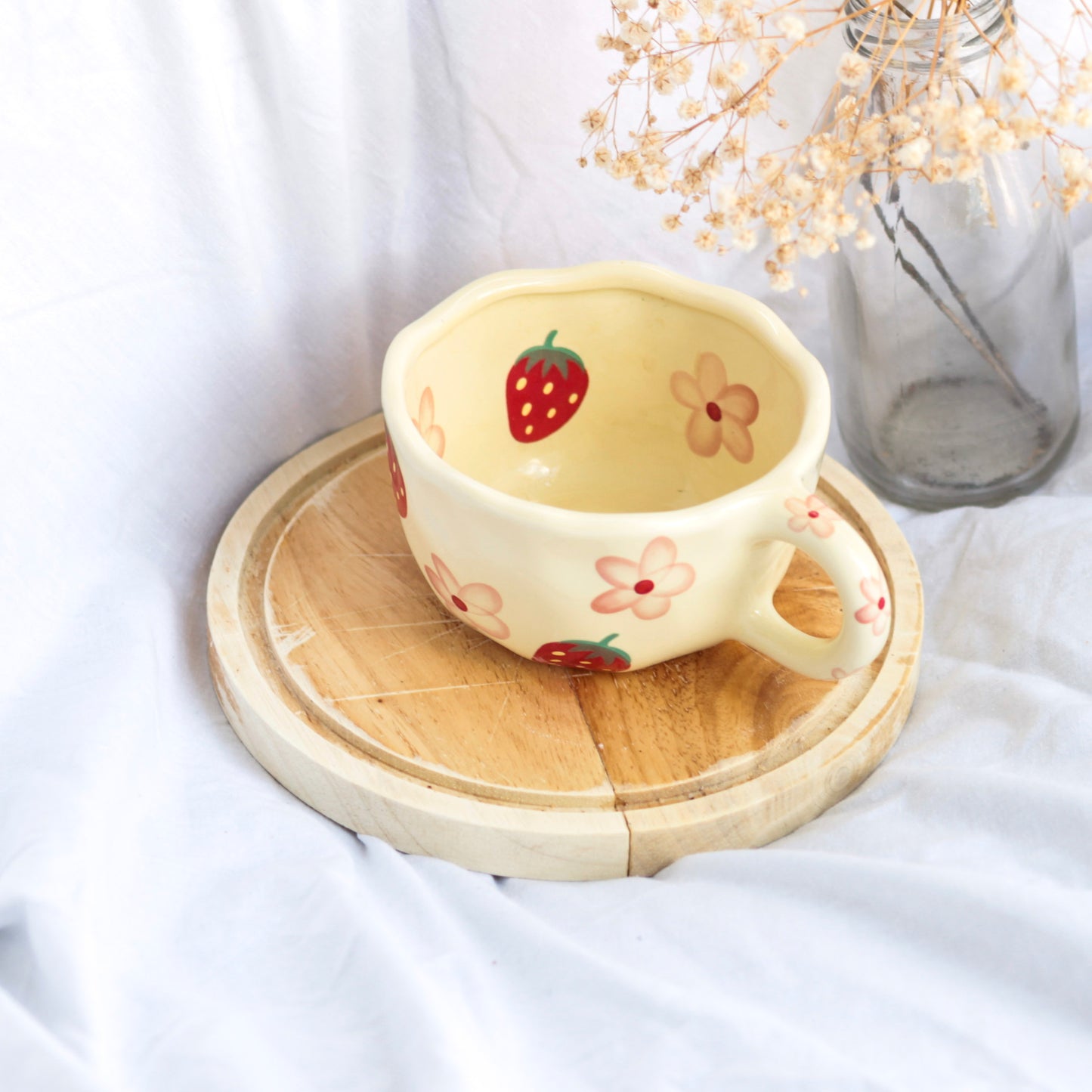 Cottagecore Strawberry & Flower Ceramic Mug