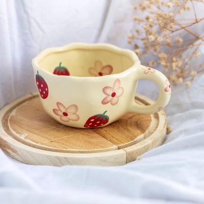 Cottagecore Strawberry & Flower Ceramic Mug