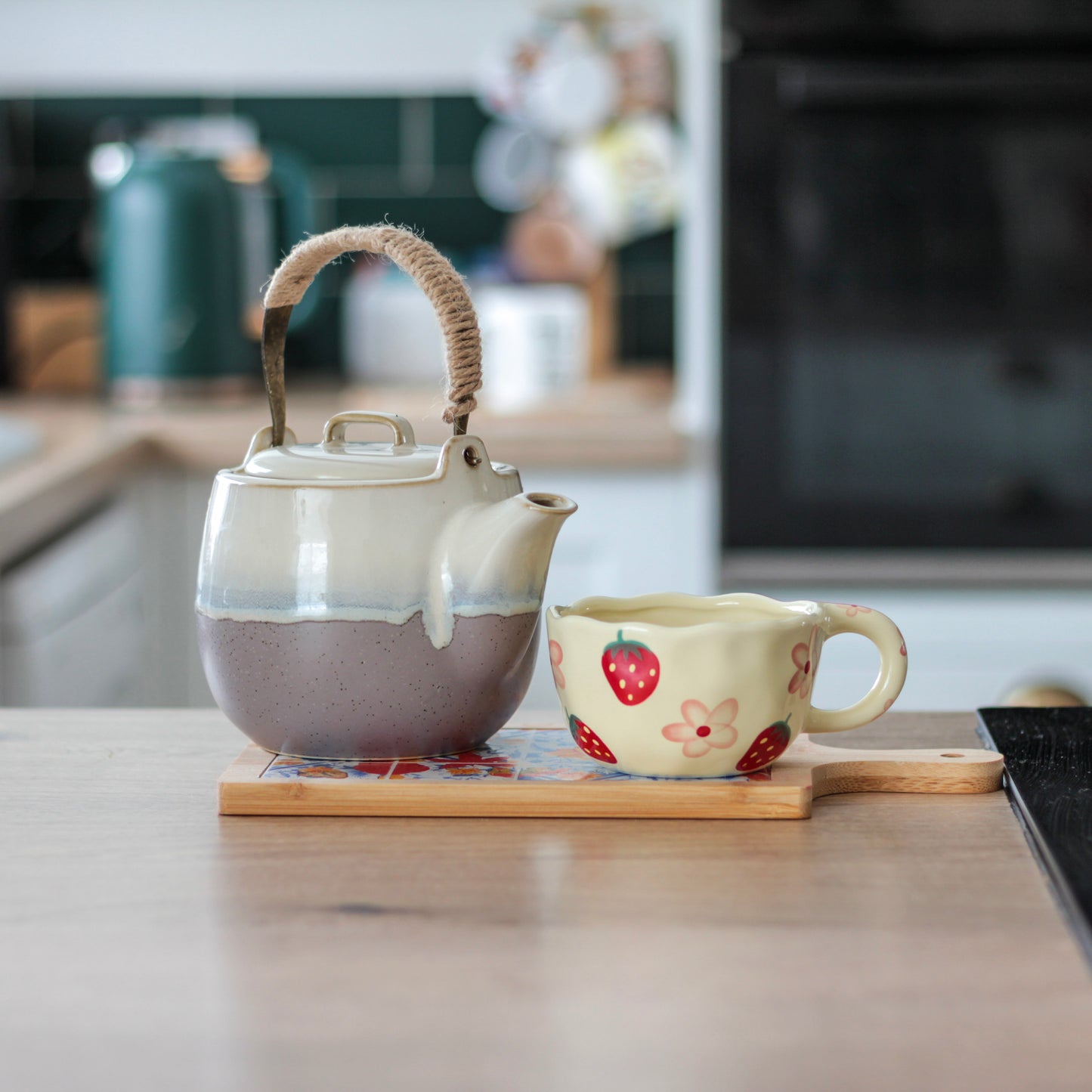 Cottagecore Strawberry & Flower Ceramic Mug
