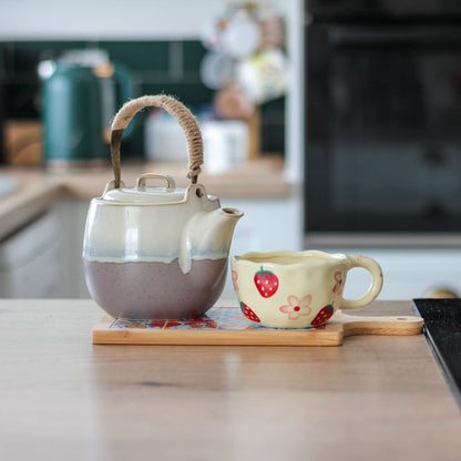 Cottagecore Strawberry & Flower Ceramic Mug