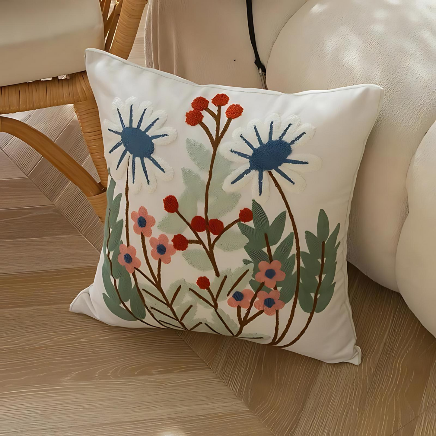 Flower Embroidery Cushion Cover