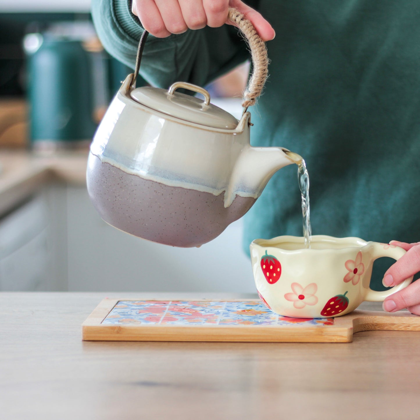 Cottagecore Strawberry & Flower Ceramic Mug