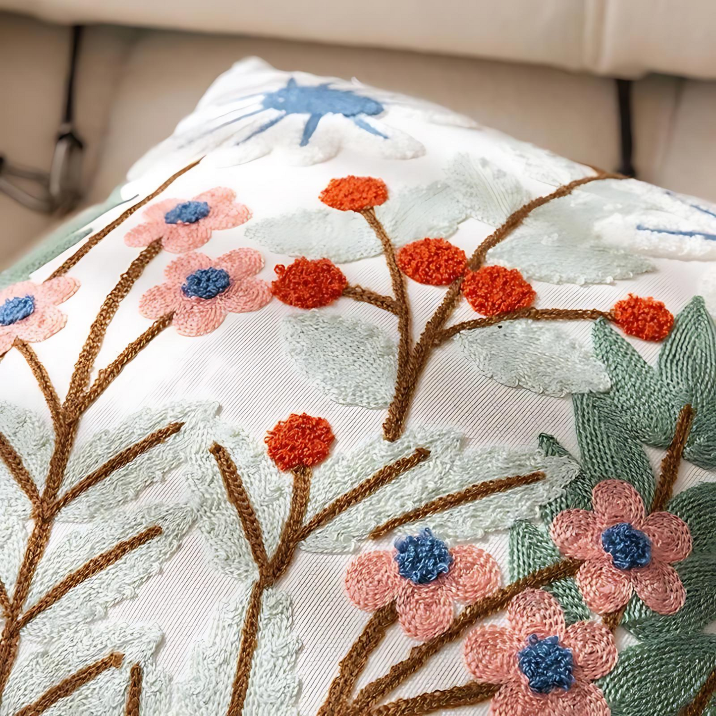 Flower Embroidery Cushion Cover