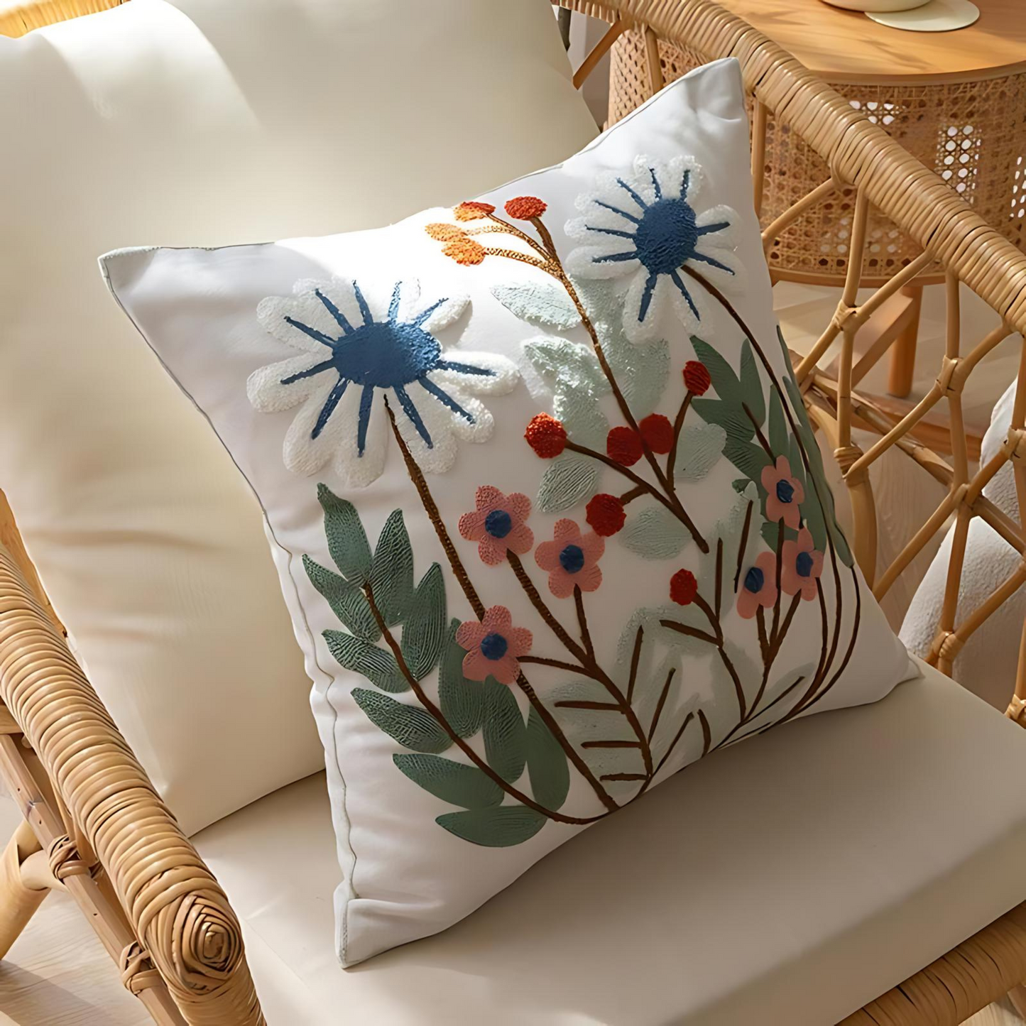 Flower Embroidery Cushion Cover