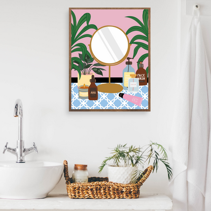 Pink/ Blue Makeup Mirror  Wall Art