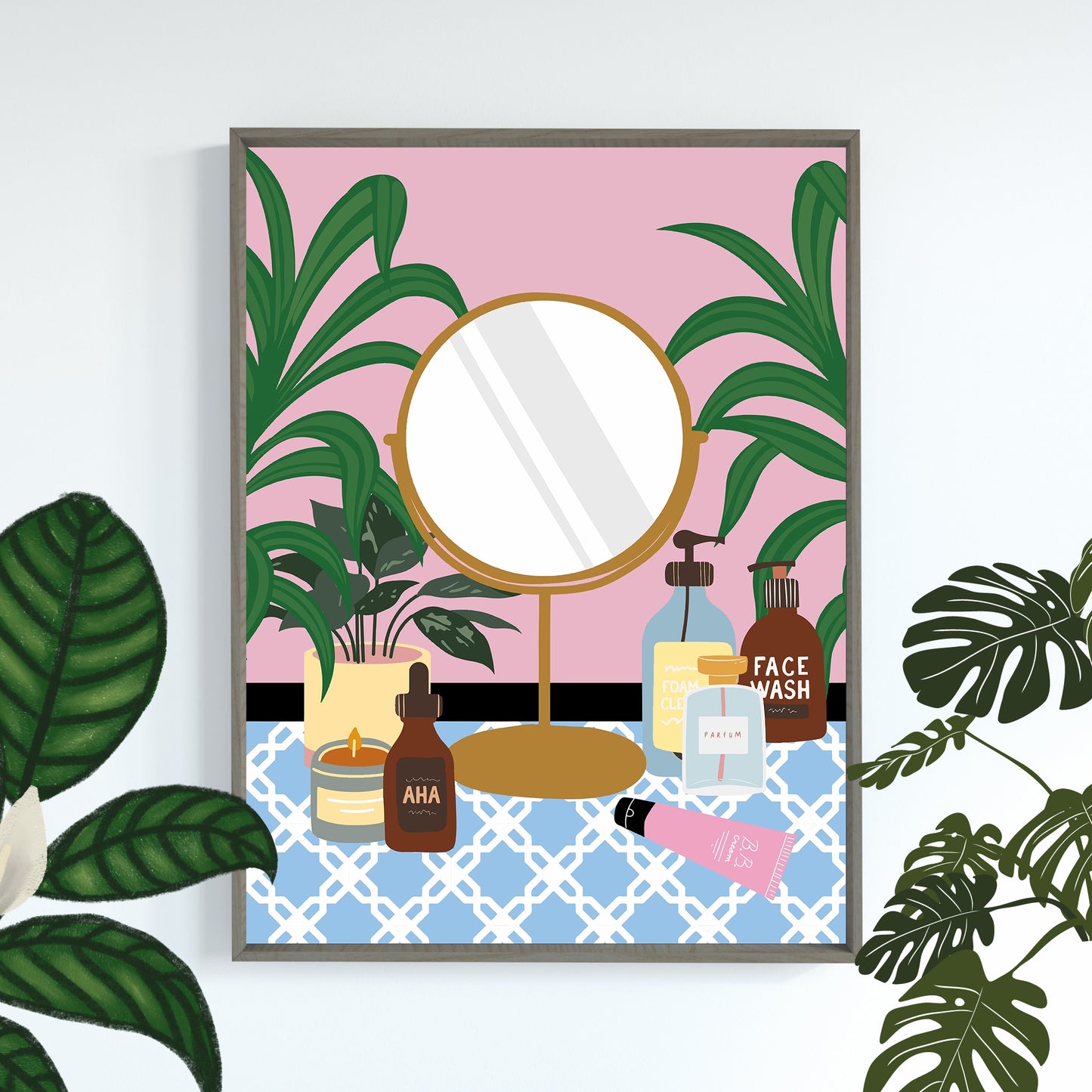Pink/ Blue Makeup Mirror  Wall Art