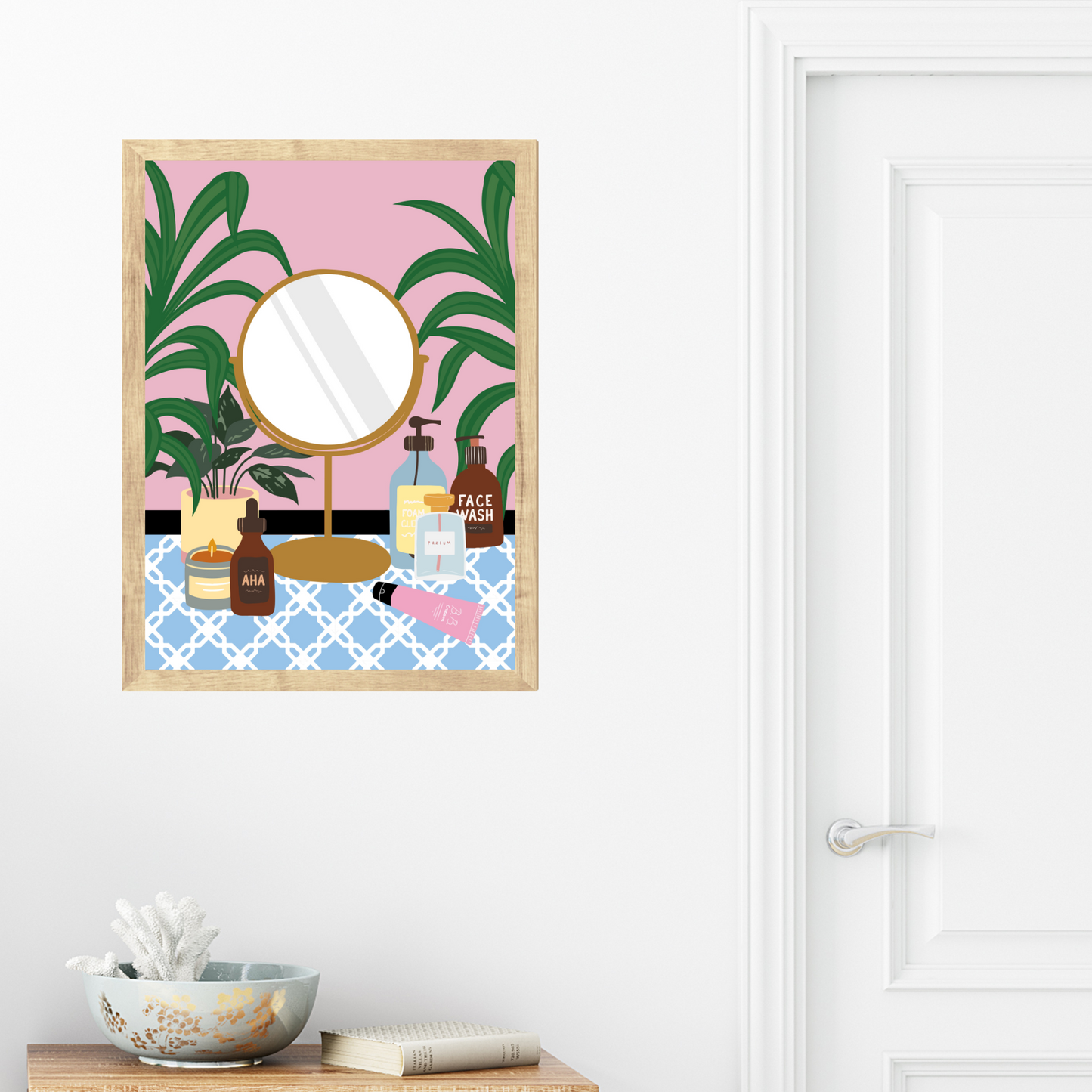 Pink/ Blue Makeup Mirror  Wall Art