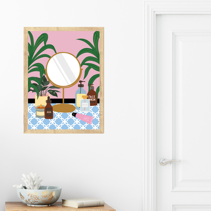 Pink/ Blue Makeup Mirror  Wall Art