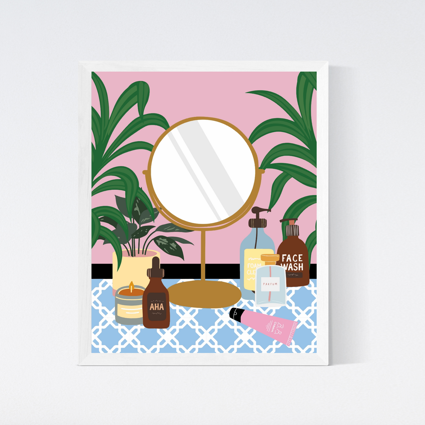 Pink/ Blue Makeup Mirror  Wall Art
